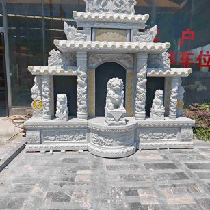 自贡芝麻白中国黑石材套墓 花岗岩墓碑